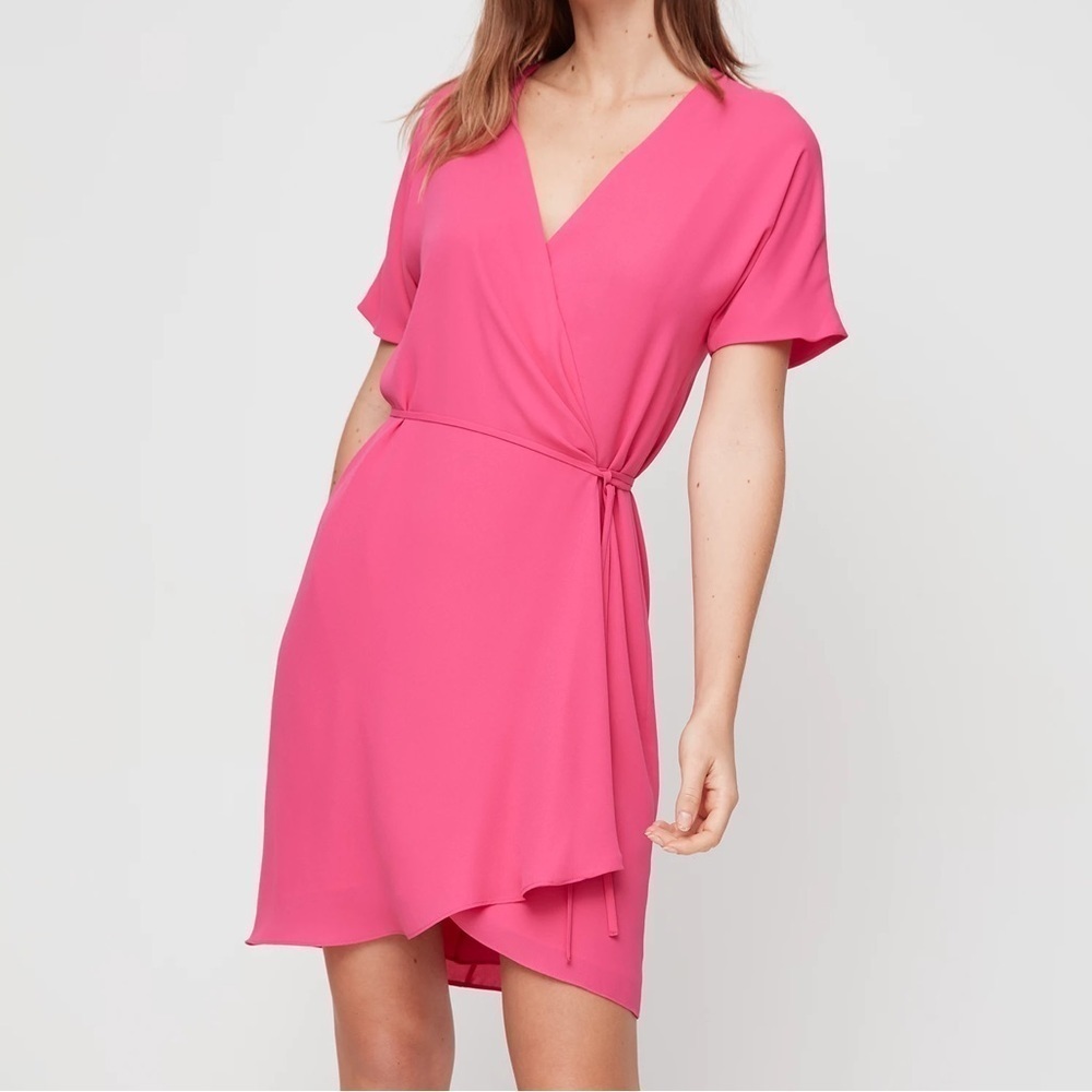 Aritzia Babaton Pink Wallace Short Sleeve Wrap Mini Dress X-Small